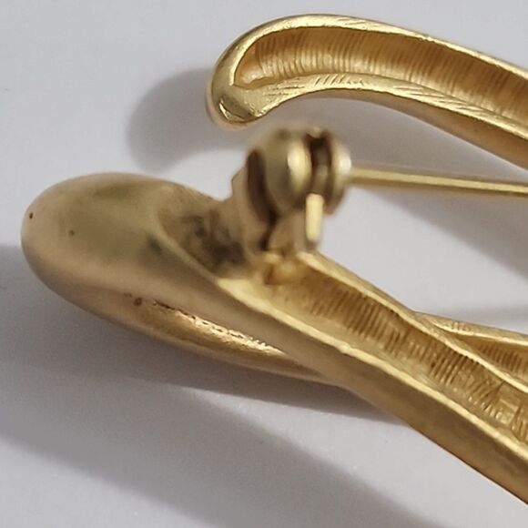 Brushed Gold Tone Signed C Squiggle Lightning bolt ZigZag Modernistic 2.5" Vtg - Picture 5 of 10